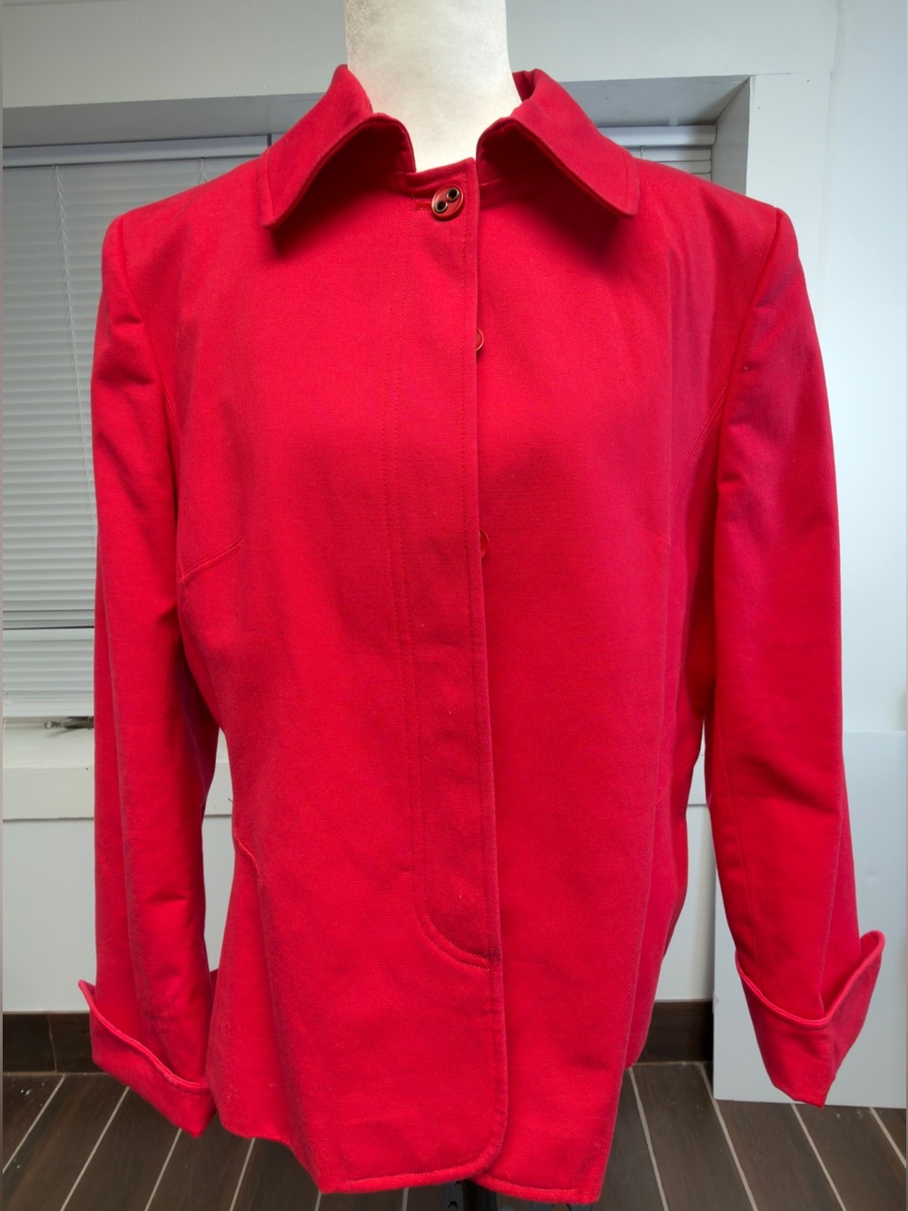 Ellen Tracy Vibrant Red Pea Coat with Button Front